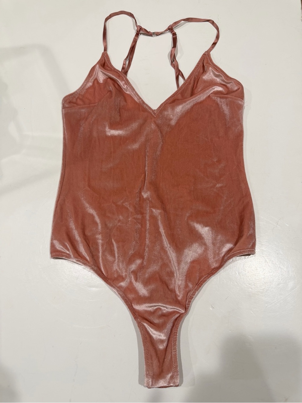 Fleur du Mal Blush Rose Velvet Strappy Bodysuit Thong Size M Lingerie